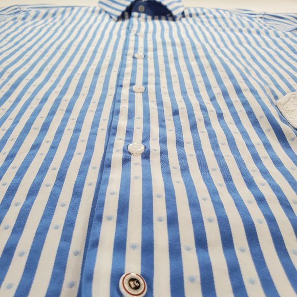 Robert Graham Dress Shirt Men Medium 15.5 / 39 Blue Striped Tailored Fit Vintage - Picture 6 of 16